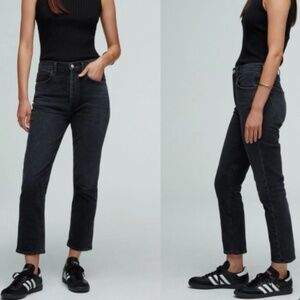 Agolde Riley High Rise Straight Crop Jeans Black Size 27